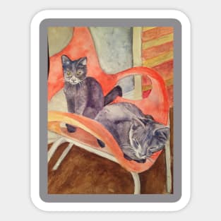 Gray cats on red chair Sticker